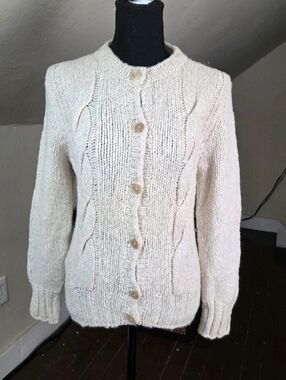 NWT Bruno Manetti 100% Cashmere Cable Knit Cardigan Sweater Italy M Ivory